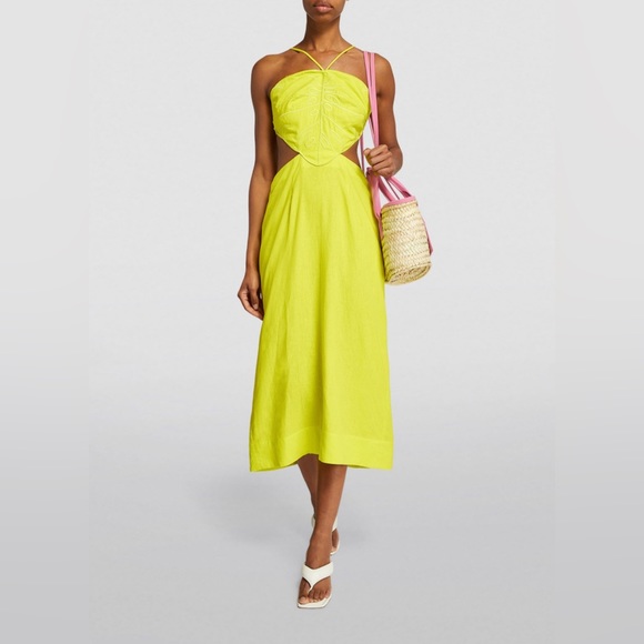 FARM Rio Dresses & Skirts - Farm rio lime green monstera midi linen dress